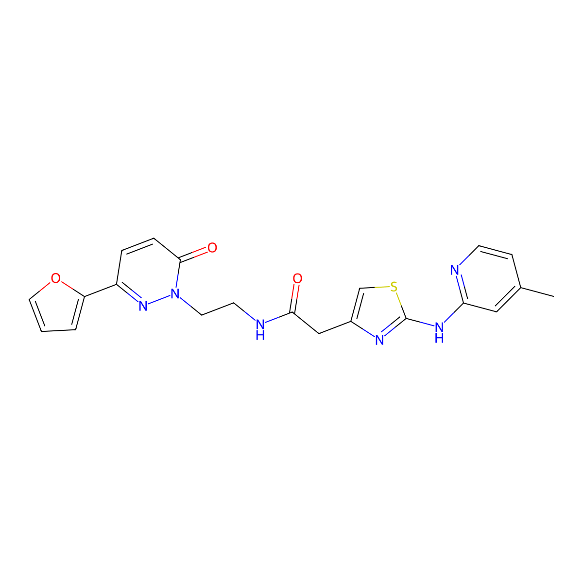 N-(2-(3-(furan-2-yl)-6-oxopyridazin-1(6H)-yl)ethyl)-2-(2-((4-methylpyridin-2-yl)amino)thiazol-4-yl)acetamide molecular structure, CAS 1226451-48-4
