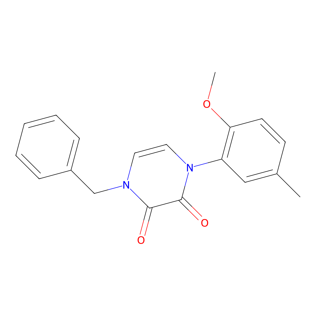 1-benzyl-4-(2-methoxy-5-methylphenyl)pyrazine-2,3(1H,4H)-dione molecular structure, CAS 1226451-51-9