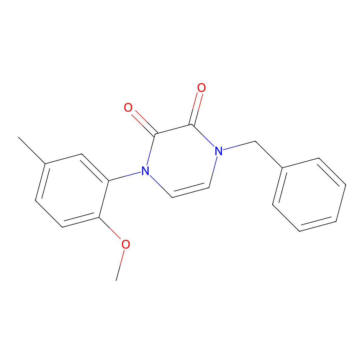 1-benzyl-4-(2-methoxy-5-methylphenyl)pyrazine-2,3(1H,4H)-dione molecular structure, CAS 1226451-51-9