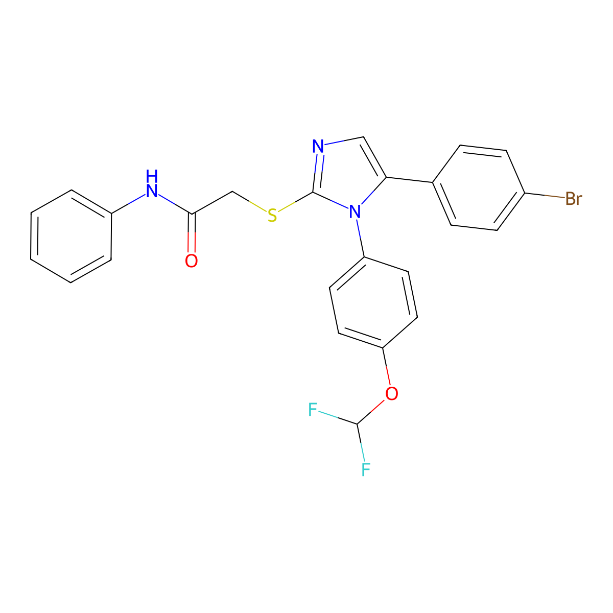 2-((5-(4-bromophenyl)-1-(4-(difluoromethoxy)phenyl)-1H-imidazol-2-yl)thio)-N-phenylacetamide molecular structure, CAS 1226451-54-2