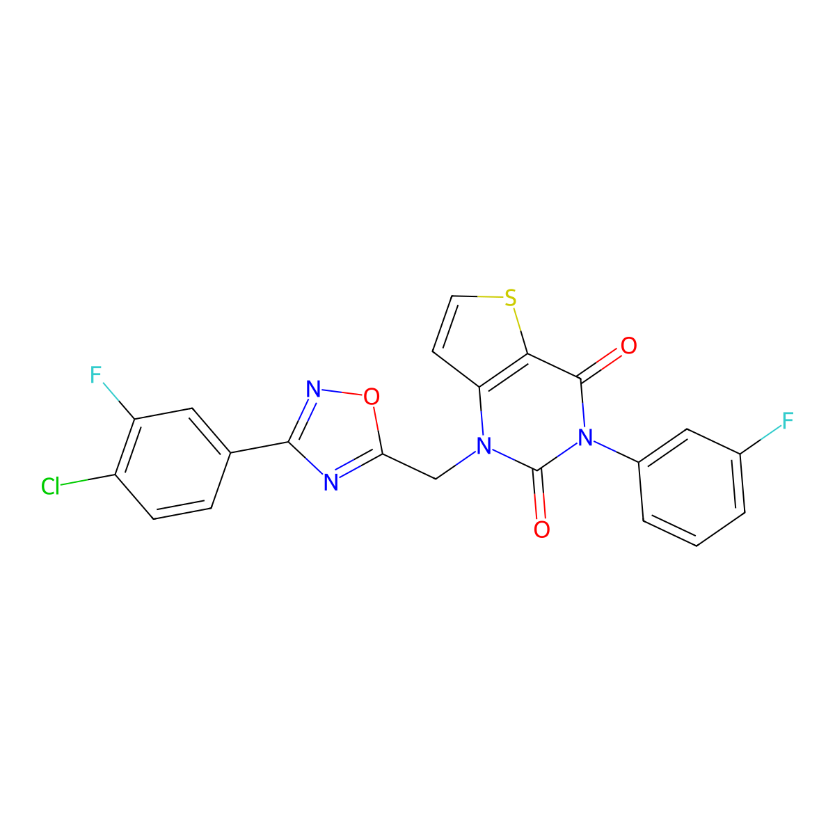 1-{[3-(4-chloro-3-fluorophenyl)-1,2,4-oxadiazol-5-yl]methyl}-3-(3-fluorophenyl)-1H,2H,3H,4H-thieno[3,2-d]pyrimidine-2,4-dione molecular structure, CAS 1226451-58-6