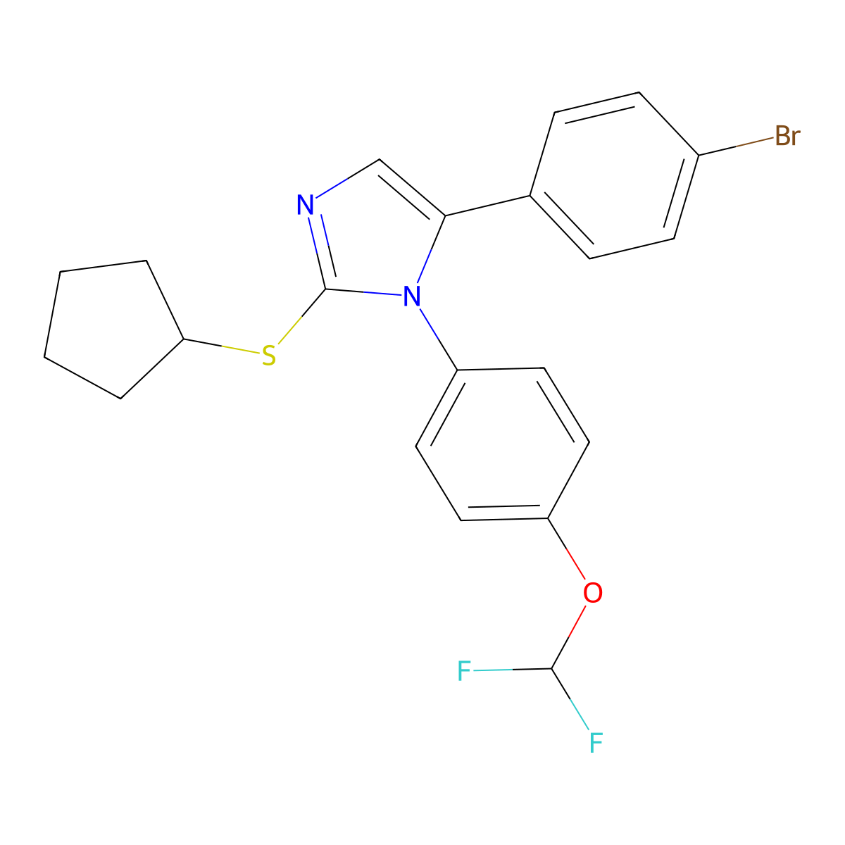 5-(4-bromophenyl)-2-(cyclopentylthio)-1-(4-(difluoromethoxy)phenyl)-1H-imidazole molecular structure, CAS 1226451-59-7