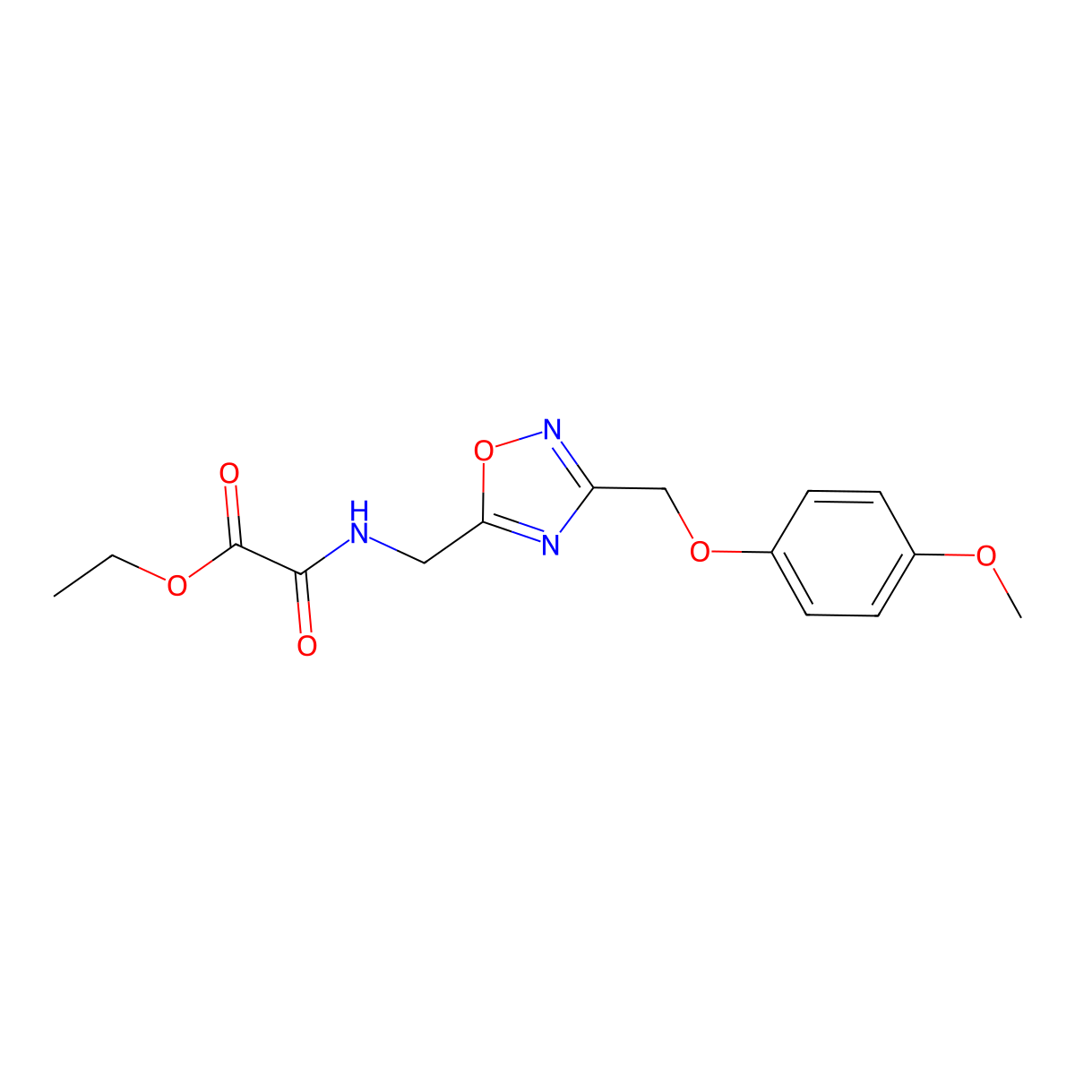 Ethyl 2-(((3-((4-methoxyphenoxy)methyl)-1,2,4-oxadiazol-5-yl)methyl)amino)-2-oxoacetate molecular structure, CAS 1226451-64-4