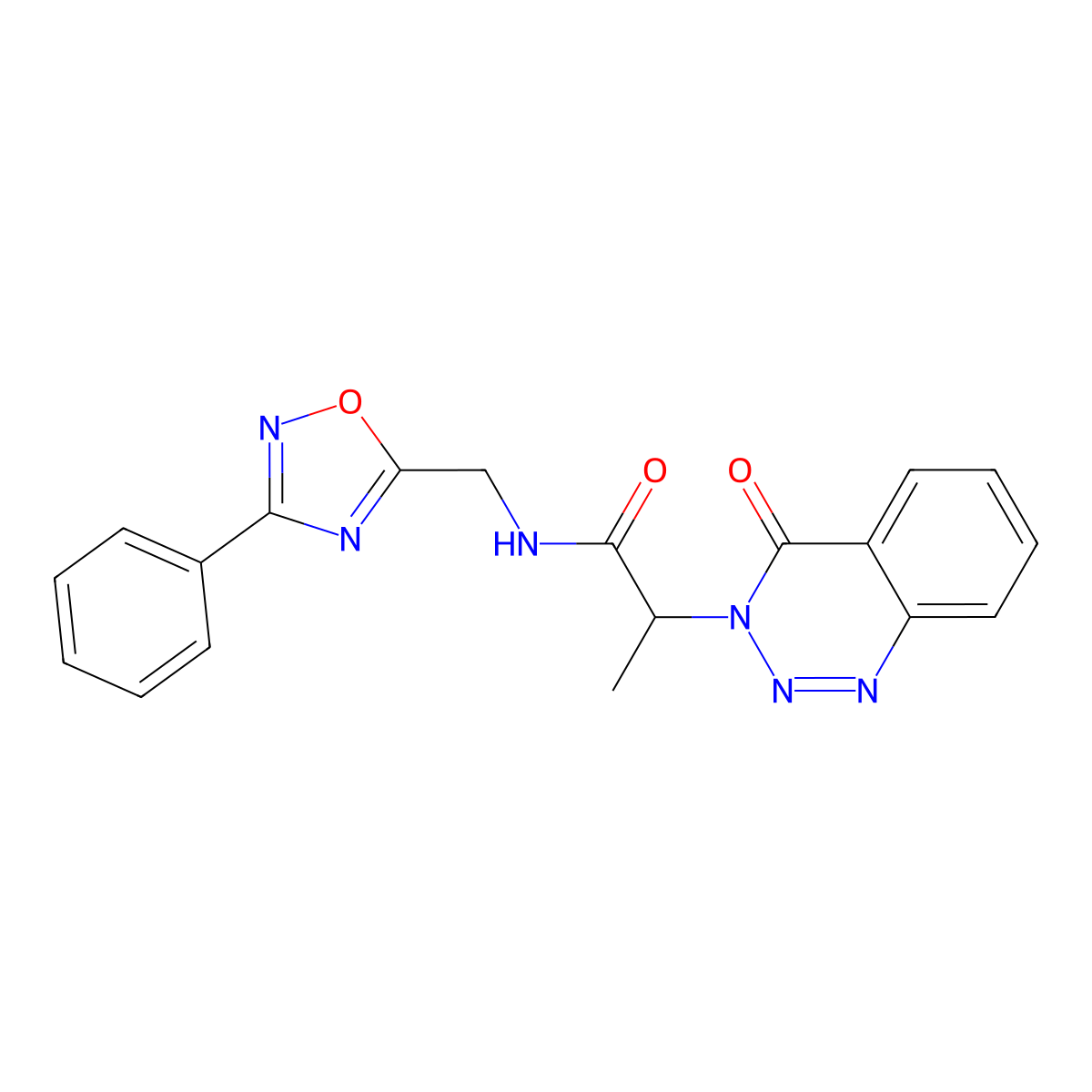 2-(4-oxobenzo[d][1,2,3]triazin-3(4H)-yl)-N-((3-phenyl-1,2,4-oxadiazol-5-yl)methyl)propanamide molecular structure, CAS 1226451-67-7
