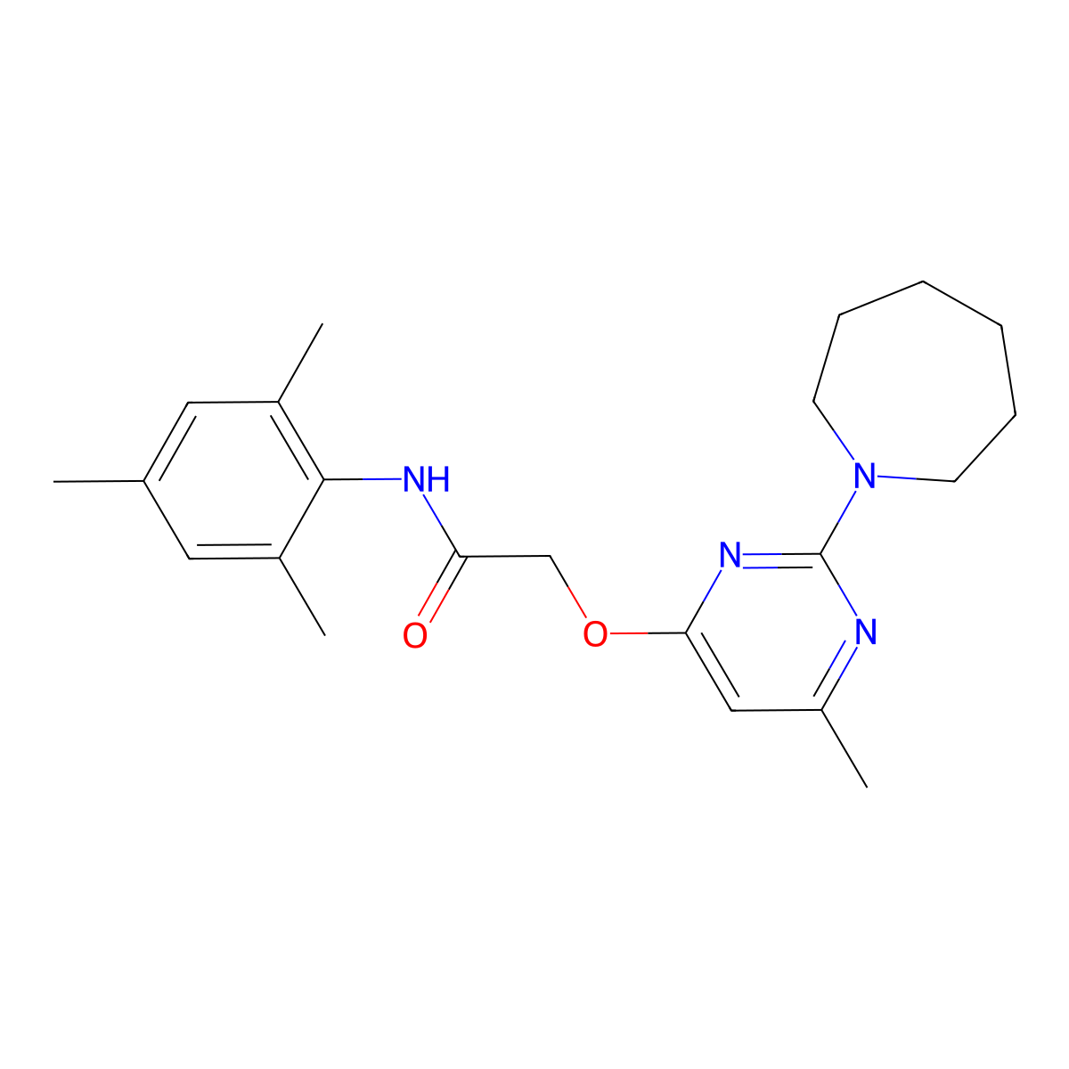 2-{[2-(azepan-1-yl)-6-methylpyrimidin-4-yl]oxy}-N-(2,4,6-trimethylphenyl)acetamide molecular structure, CAS 1226453-02-6