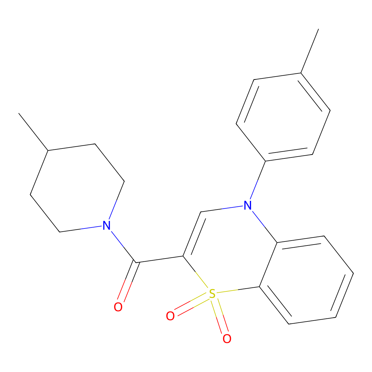 (1,1-dioxido-4-(p-tolyl)-4H-benzo[b][1,4]thiazin-2-yl)(4-methylpiperidin-1-yl)methanone molecular structure, CAS 1226453-03-7