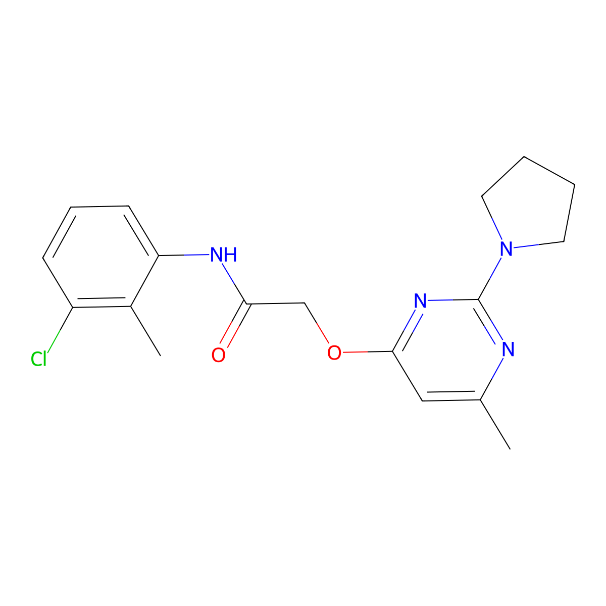 N-(3-chloro-2-methylphenyl)-2-{[6-methyl-2-(pyrrolidin-1-yl)pyrimidin-4-yl]oxy}acetamide molecular structure, CAS 1226453-08-2