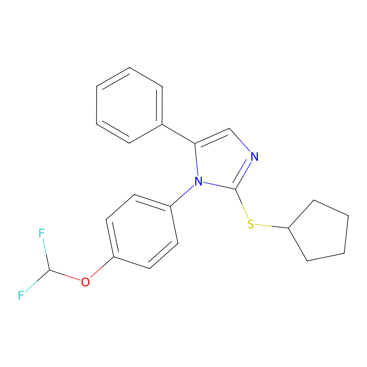 2-(cyclopentylthio)-1-(4-(difluoromethoxy)phenyl)-5-phenyl-1H-imidazole molecular structure, CAS 1226453-09-3