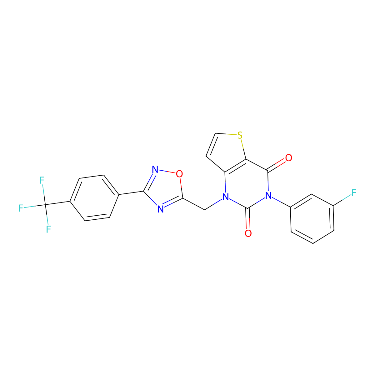 3-(3-fluorophenyl)-1-({3-[4-(trifluoromethyl)phenyl]-1,2,4-oxadiazol-5-yl}methyl)-1H,2H,3H,4H-thieno[3,2-d]pyrimidine-2,4-dione molecular structure, CAS 1226453-13-9