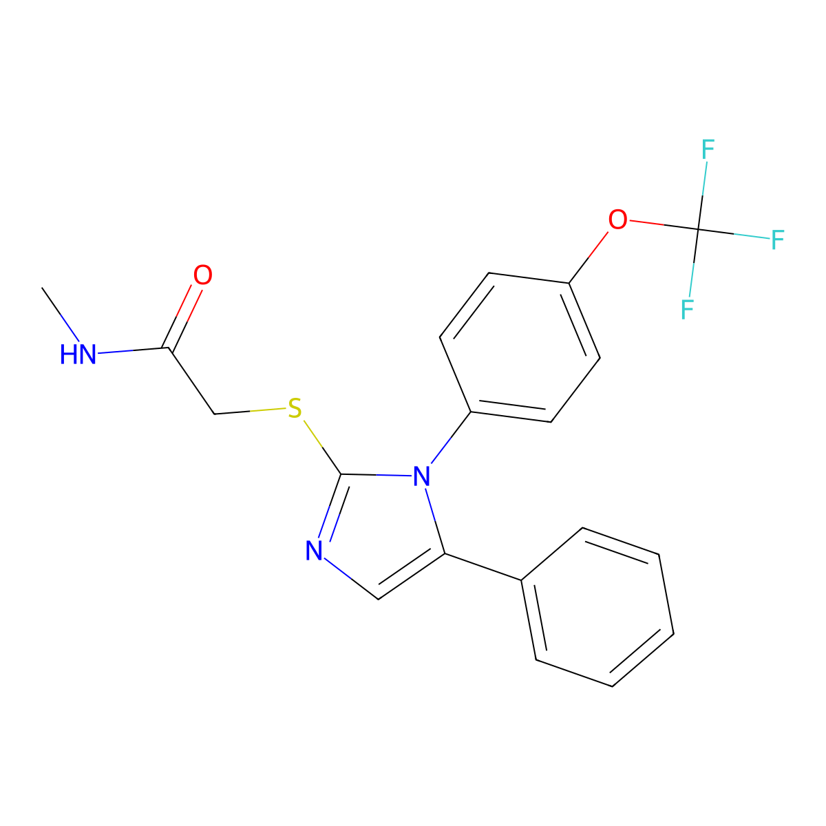 N-methyl-2-((5-phenyl-1-(4-(trifluoromethoxy)phenyl)-1H-imidazol-2-yl)thio)acetamide molecular structure, CAS 1226453-14-0