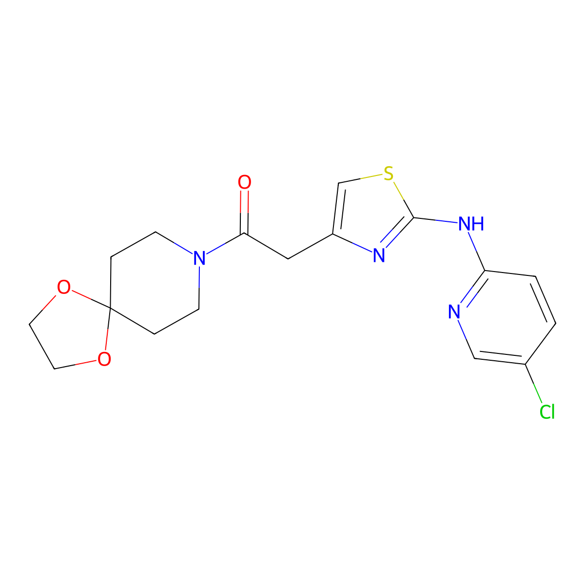 2-(2-((5-Chloropyridin-2-yl)amino)thiazol-4-yl)-1-(1,4-dioxa-8-azaspiro[4.5]decan-8-yl)ethanone molecular structure, CAS 1226453-15-1