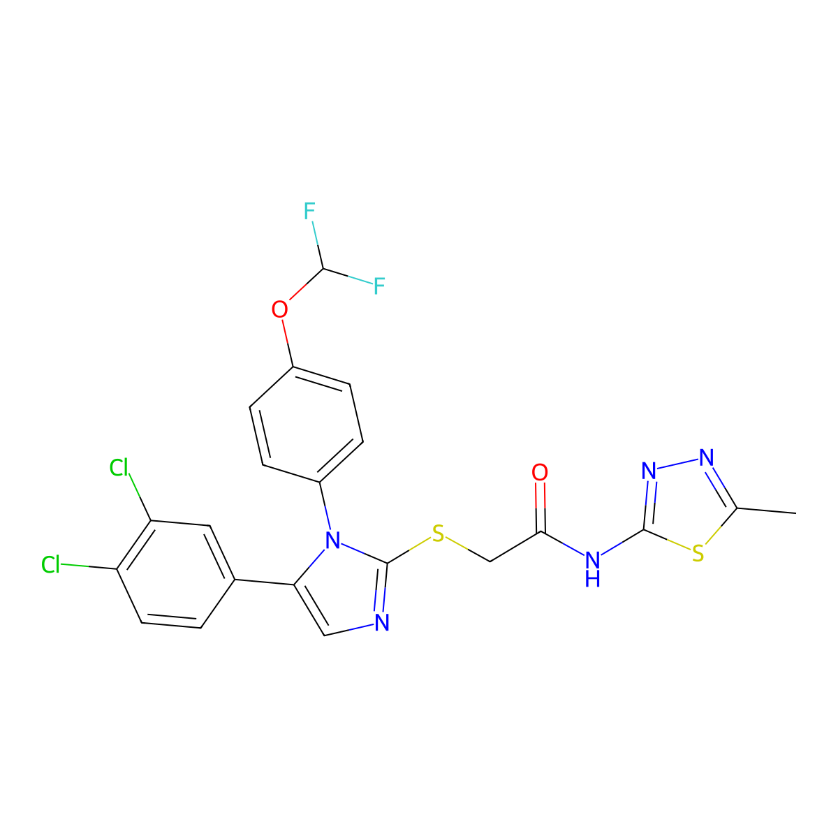 2-((5-(3,4-dichlorophenyl)-1-(4-(difluoromethoxy)phenyl)-1H-imidazol-2-yl)thio)-N-(5-methyl-1,3,4-thiadiazol-2-yl)acetamide molecular structure, CAS 1226453-16-2