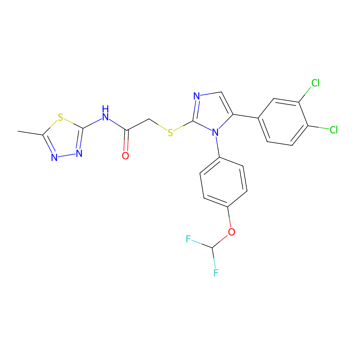 2-((5-(3,4-dichlorophenyl)-1-(4-(difluoromethoxy)phenyl)-1H-imidazol-2-yl)thio)-N-(5-methyl-1,3,4-thiadiazol-2-yl)acetamide molecular structure, CAS 1226453-16-2