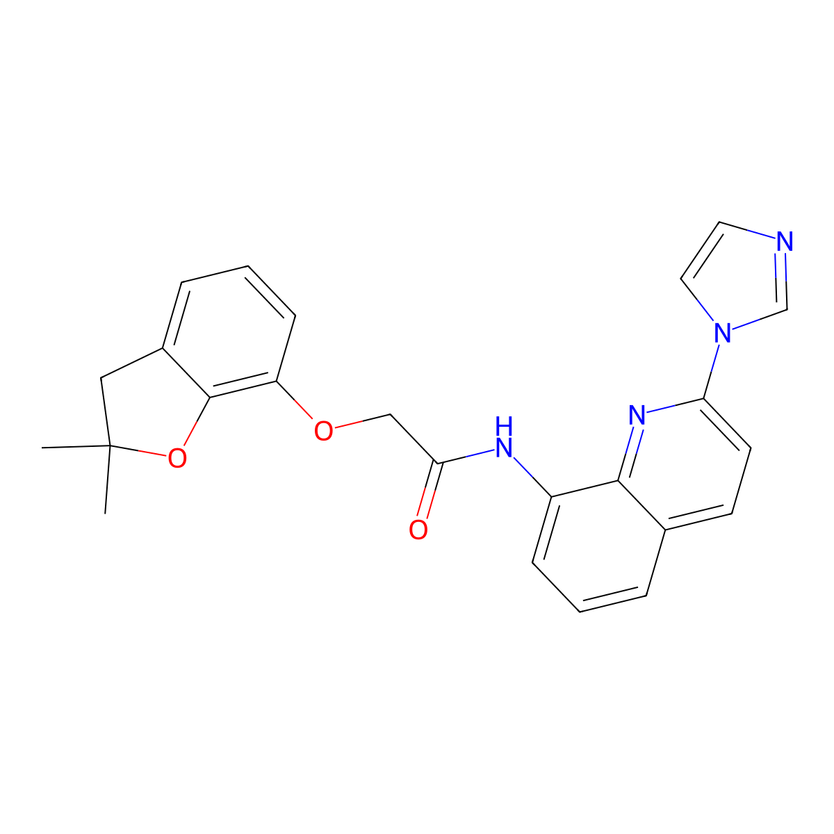 N-(2-(1H-imidazol-1-yl)quinolin-8-yl)-2-((2,2-dimethyl-2,3-dihydrobenzofuran-7-yl)oxy)acetamide molecular structure, CAS 1226453-18-4