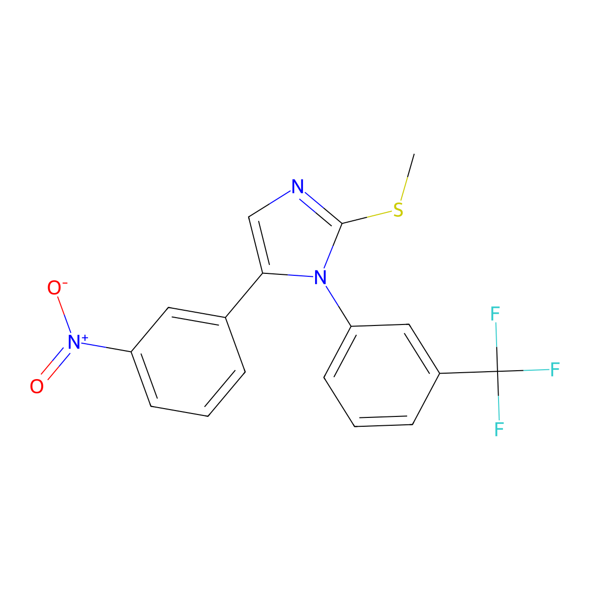 2-(methylthio)-5-(3-nitrophenyl)-1-(3-(trifluoromethyl)phenyl)-1H-imidazole molecular structure, CAS 1226453-20-8