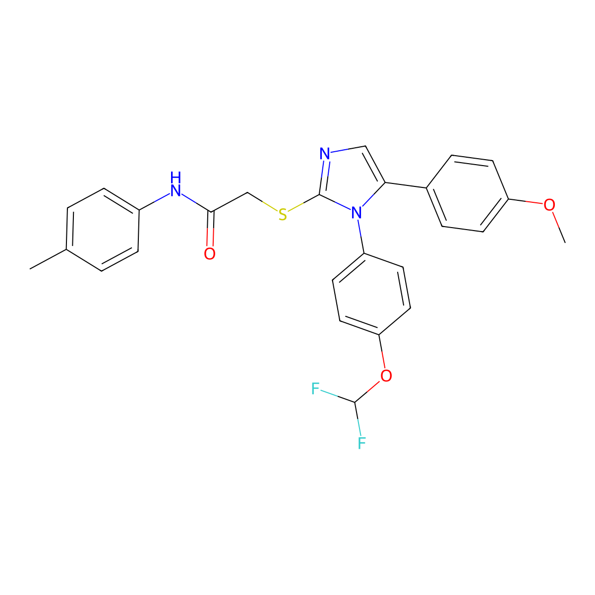 2-((1-(4-(difluoromethoxy)phenyl)-5-(4-methoxyphenyl)-1H-imidazol-2-yl)thio)-N-(p-tolyl)acetamide molecular structure, CAS 1226453-26-4