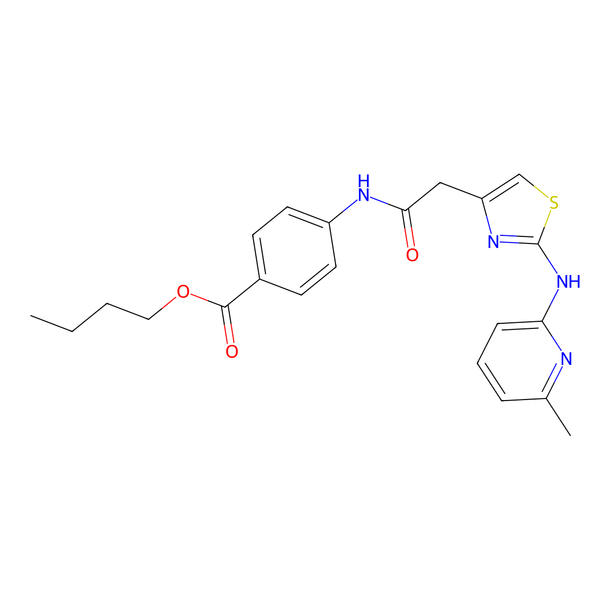 Butyl 4-(2-(2-((6-methylpyridin-2-yl)amino)thiazol-4-yl)acetamido)benzoate molecular structure, CAS 1226453-30-0