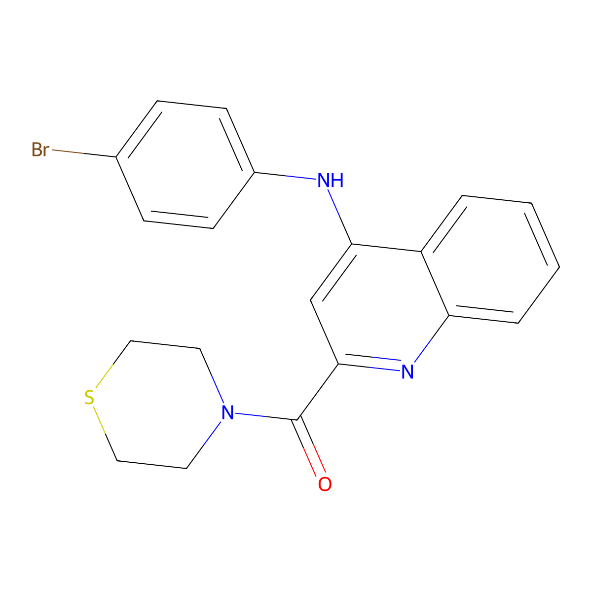 (4-((4-Bromophenyl)amino)quinolin-2-yl)(thiomorpholino)methanone molecular structure, CAS 1226453-34-4