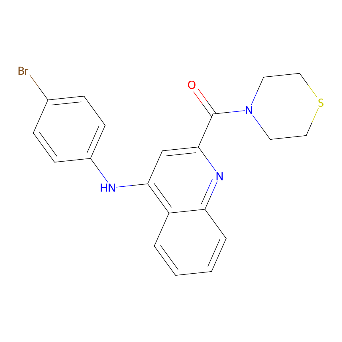 (4-((4-Bromophenyl)amino)quinolin-2-yl)(thiomorpholino)methanone molecular structure, CAS 1226453-34-4