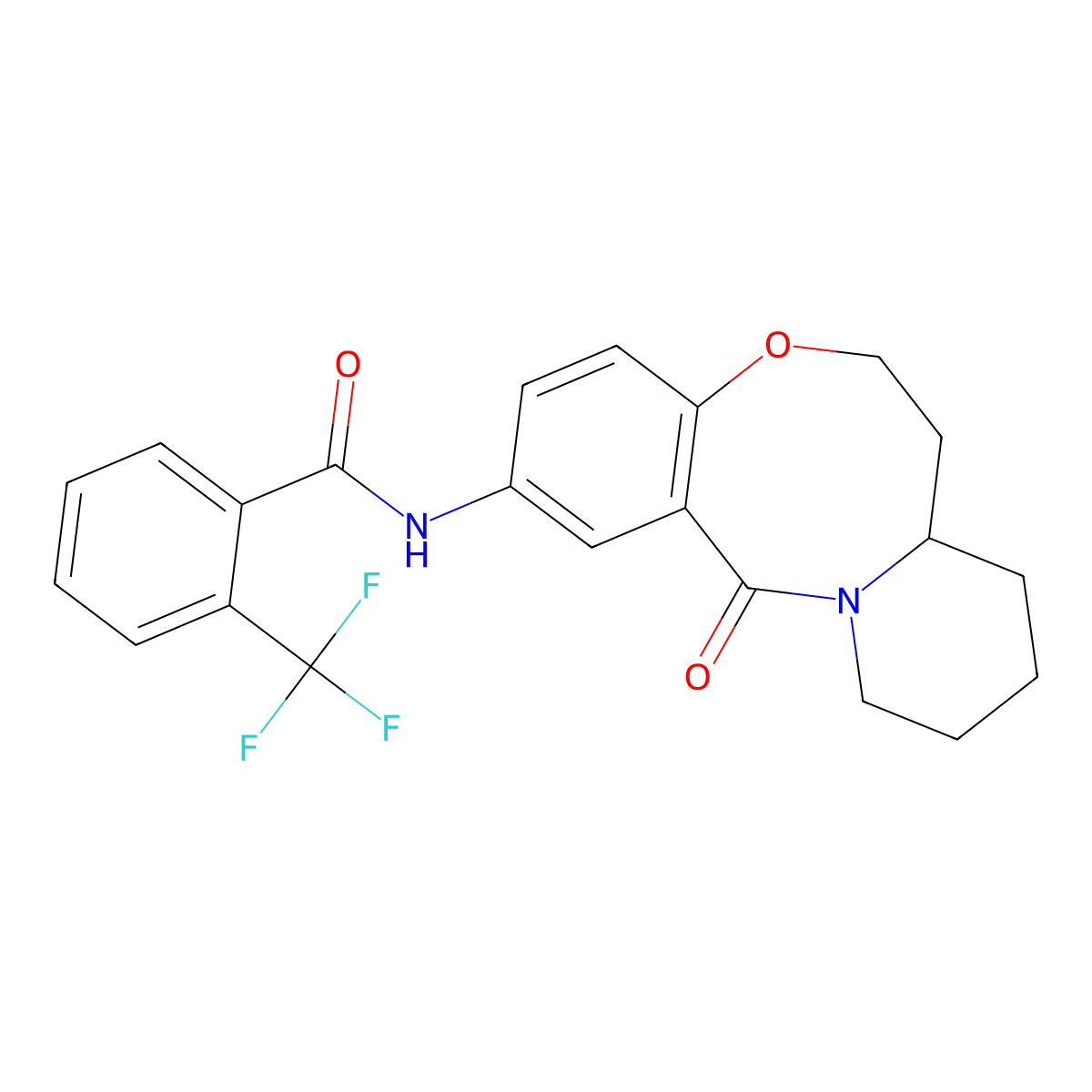N-{2-oxo-9-oxa-1-azatricyclo[10.4.0.0^{3,8}]hexadeca-3,5,7-trien-5-yl}-2-(trifluoromethyl)benzamide molecular structure, CAS 1226453-35-5