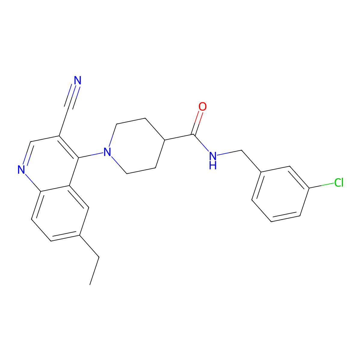 N-[(3-chlorophenyl)methyl]-1-(3-cyano-6-ethylquinolin-4-yl)piperidine-4-carboxamide molecular structure, CAS 1226453-36-6