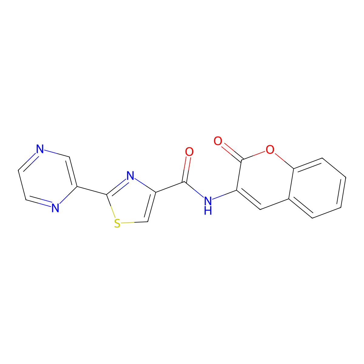 N-(2-oxo-2H-chromen-3-yl)-2-(pyrazin-2-yl)thiazole-4-carboxamide molecular structure, CAS 1226453-37-7