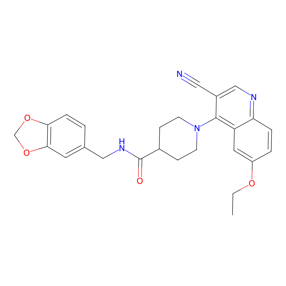 N-(1,3-benzodioxol-5-ylmethyl)-1-(3-cyano-6-ethoxyquinolin-4-yl)piperidine-4-carboxamide molecular structure, CAS 1226453-46-8