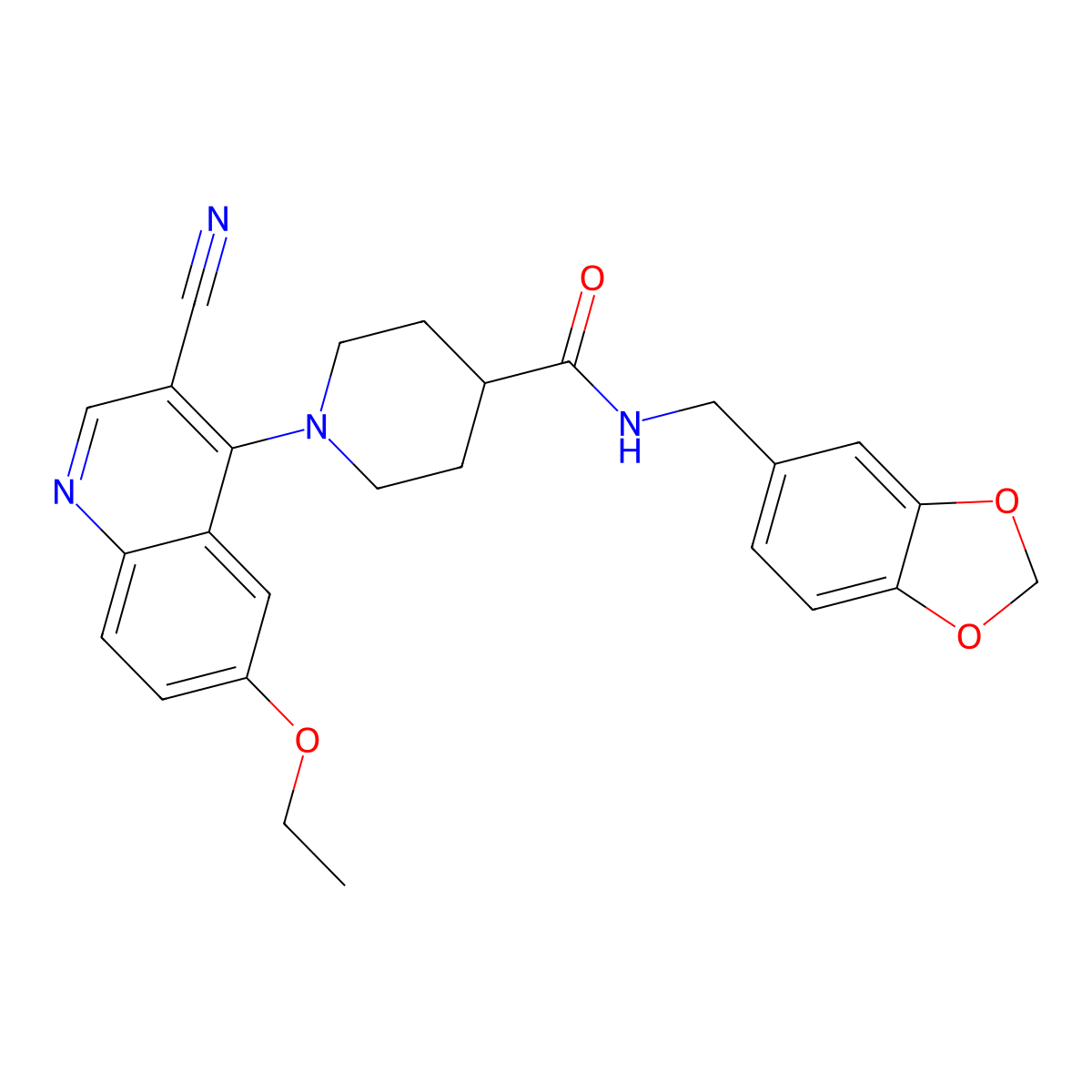 N-(1,3-benzodioxol-5-ylmethyl)-1-(3-cyano-6-ethoxyquinolin-4-yl)piperidine-4-carboxamide molecular structure, CAS 1226453-46-8