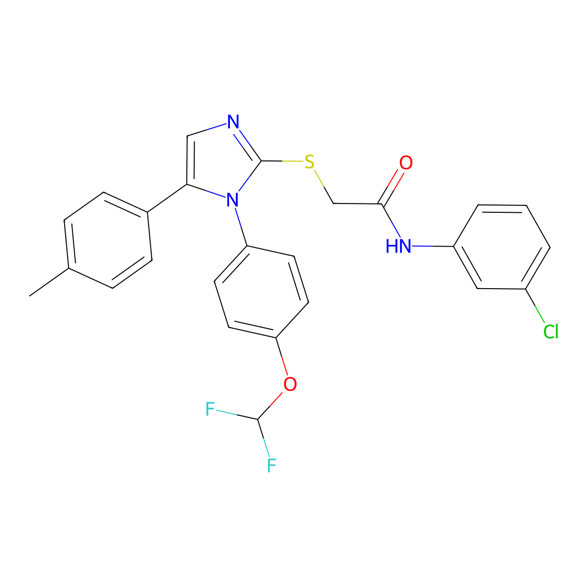 N-(3-chlorophenyl)-2-((1-(4-(difluoromethoxy)phenyl)-5-(p-tolyl)-1H-imidazol-2-yl)thio)acetamide molecular structure, CAS 1226453-47-9