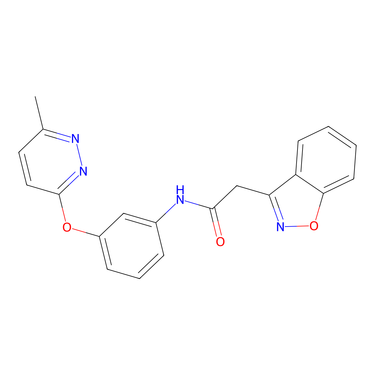 2-(benzo[d]isoxazol-3-yl)-N-(3-((6-methylpyridazin-3-yl)oxy)phenyl)acetamide molecular structure, CAS 1226453-58-2