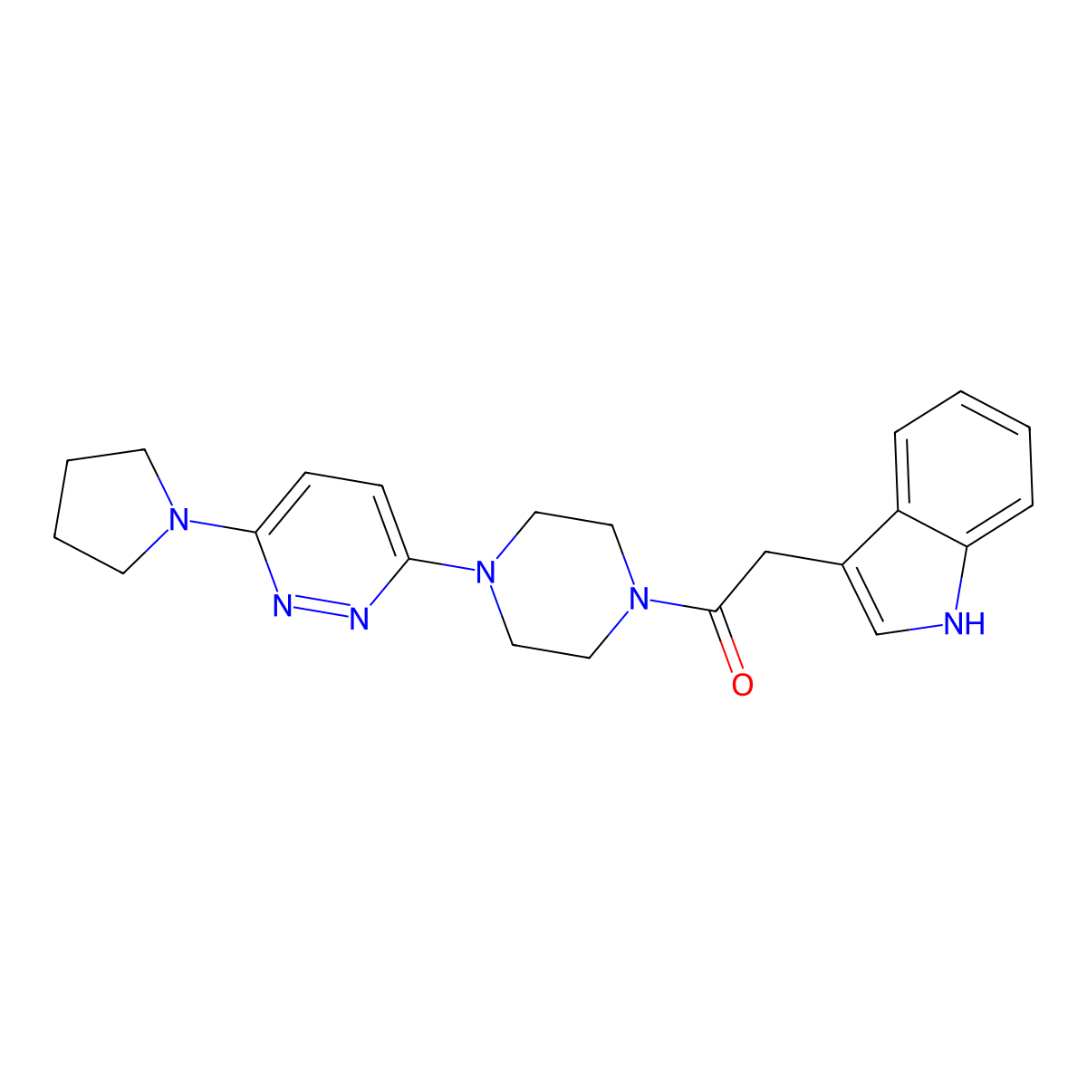 2-(1H-indol-3-yl)-1-(4-(6-(pyrrolidin-1-yl)pyridazin-3-yl)piperazin-1-yl)ethanone molecular structure, CAS 1226453-61-7