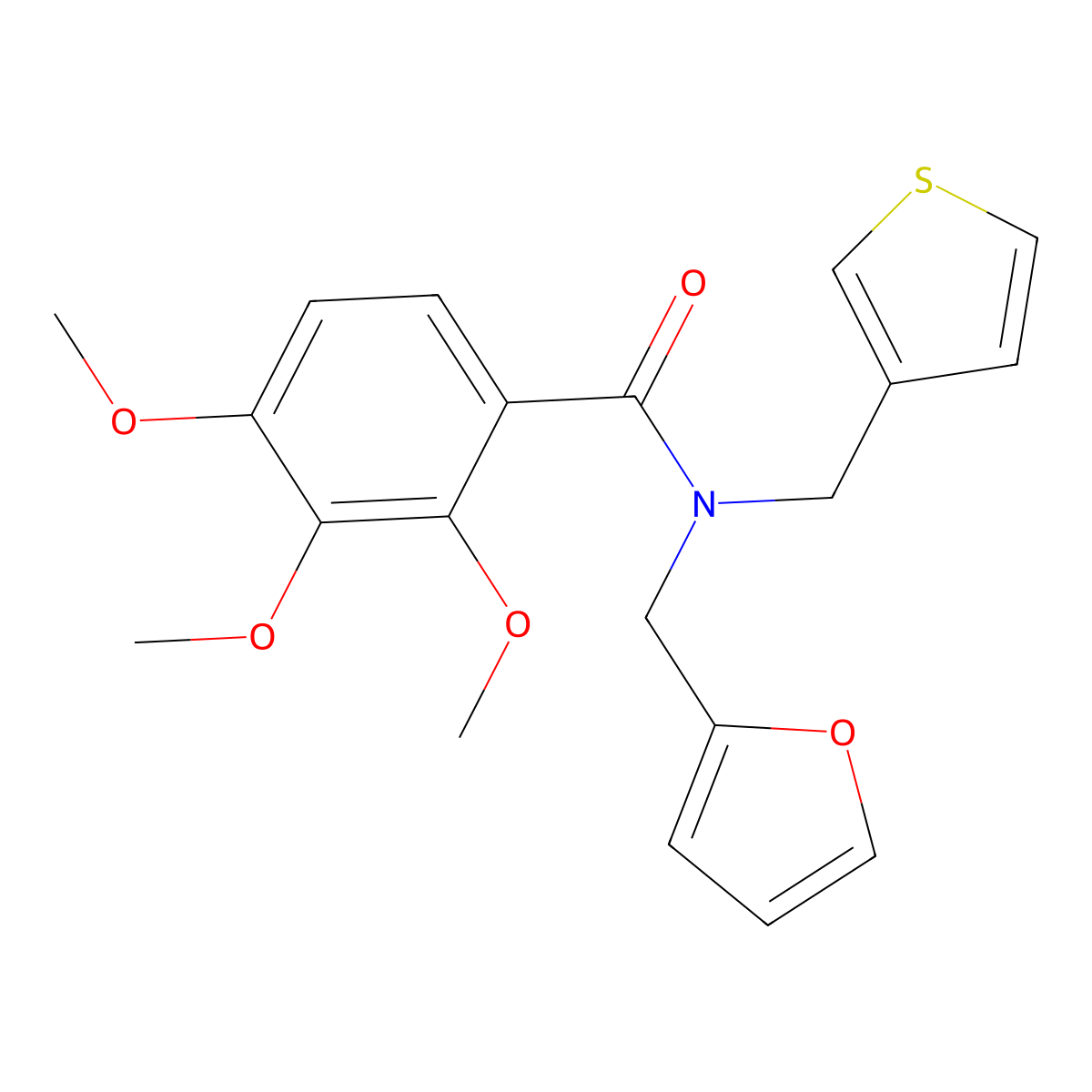 N-(furan-2-ylmethyl)-2,3,4-trimethoxy-N-(thiophen-3-ylmethyl)benzamide molecular structure, CAS 1226453-62-8