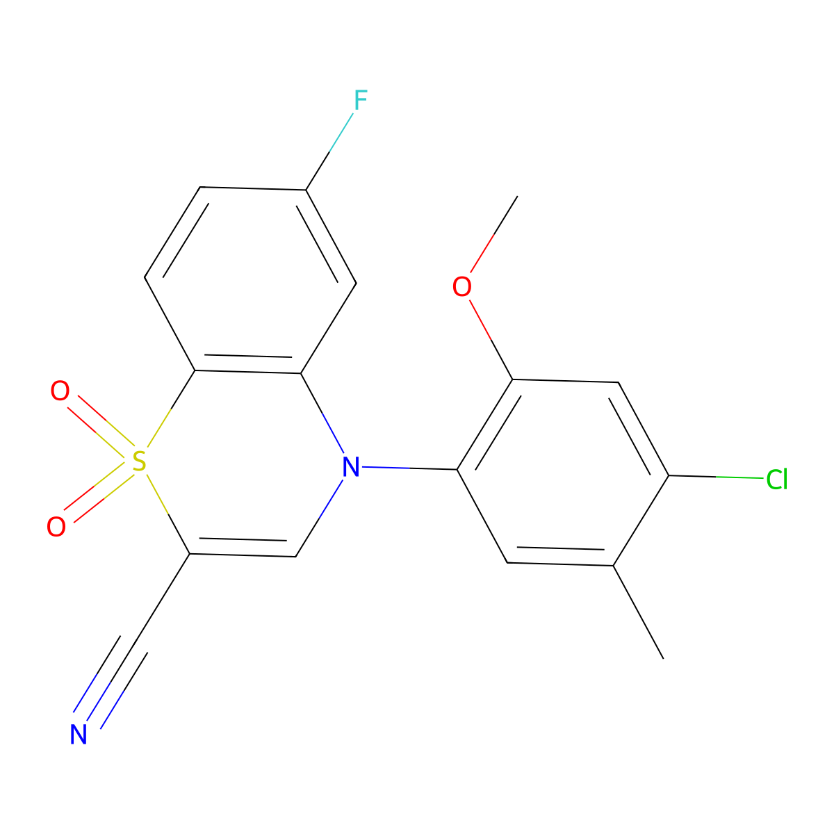 4-(4-chloro-2-methoxy-5-methylphenyl)-6-fluoro-4H-1,4-benzothiazine-2-carbonitrile 1,1-dioxide molecular structure, CAS 1226453-65-1