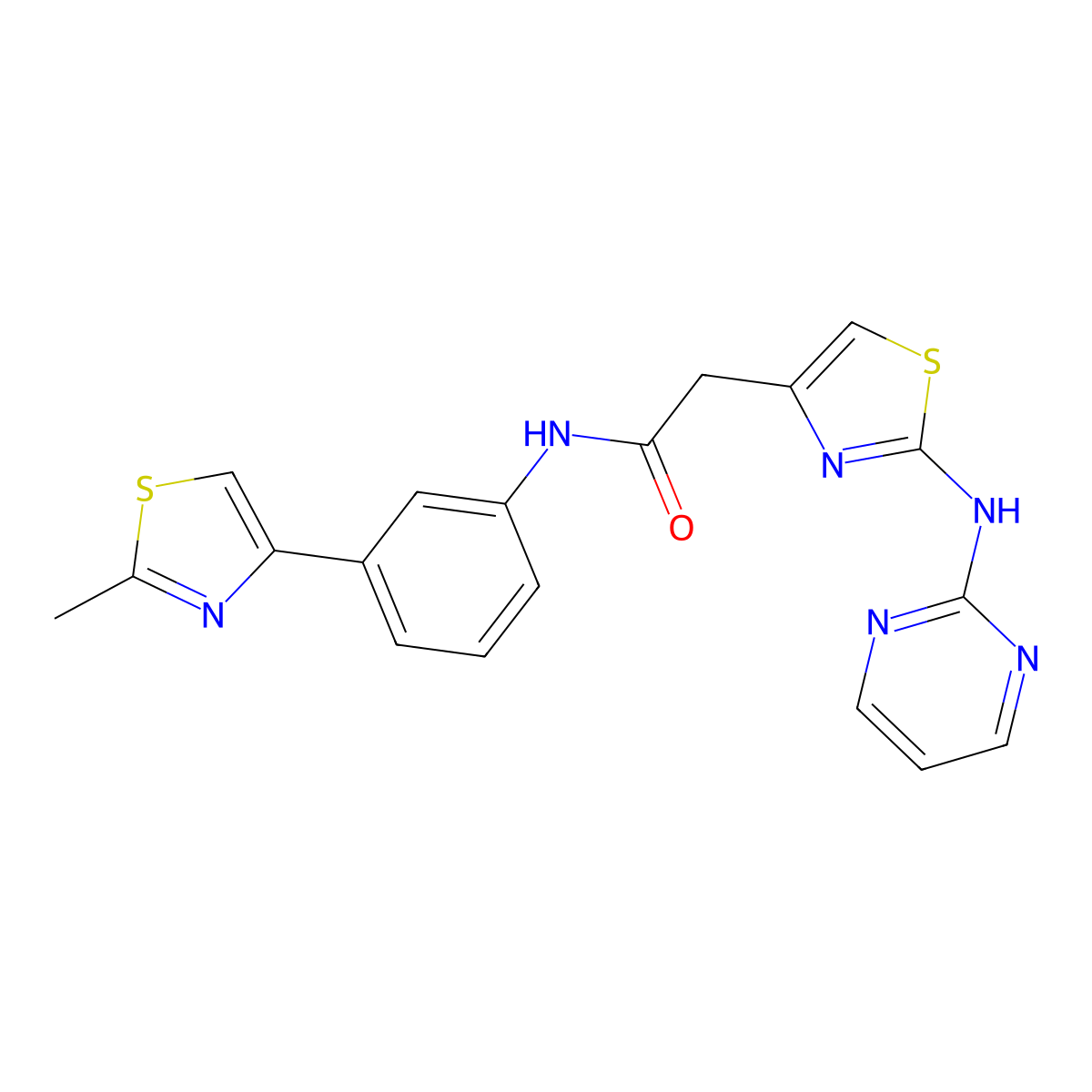 N-(3-(2-methylthiazol-4-yl)phenyl)-2-(2-(pyrimidin-2-ylamino)thiazol-4-yl)acetamide molecular structure, CAS 1226453-66-2