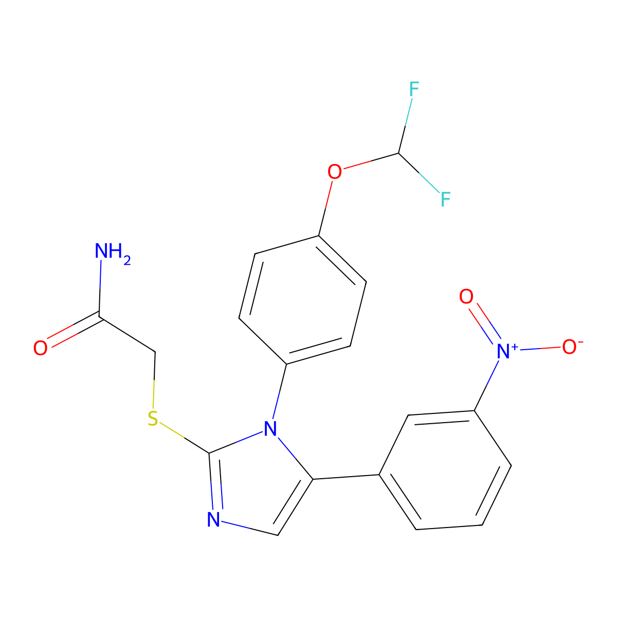 2-((1-(4-(difluoromethoxy)phenyl)-5-(3-nitrophenyl)-1H-imidazol-2-yl)thio)acetamide molecular structure, CAS 1226453-69-5