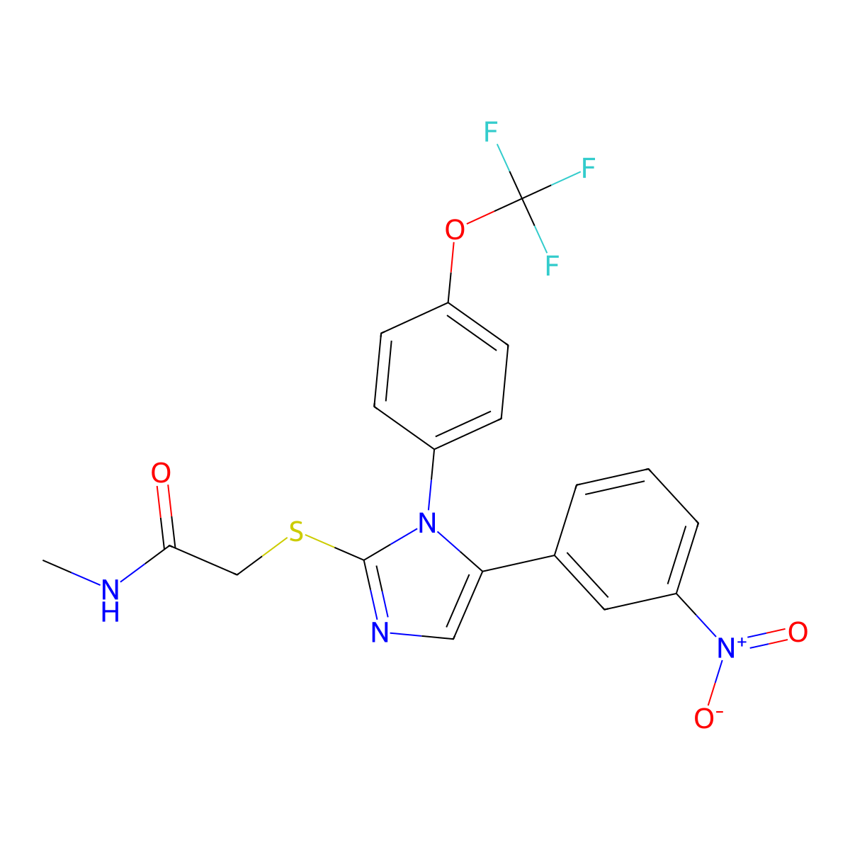N-methyl-2-{[5-(3-nitrophenyl)-1-[4-(trifluoromethoxy)phenyl]-1H-imidazol-2-yl]sulfanyl}acetamide molecular structure, CAS 1226453-70-8