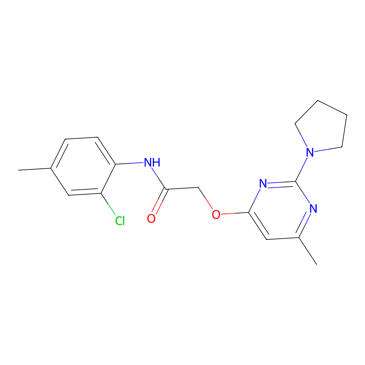 N-(2-chloro-4-methylphenyl)-2-{[6-methyl-2-(pyrrolidin-1-yl)pyrimidin-4-yl]oxy}acetamide molecular structure, CAS 1226453-80-0