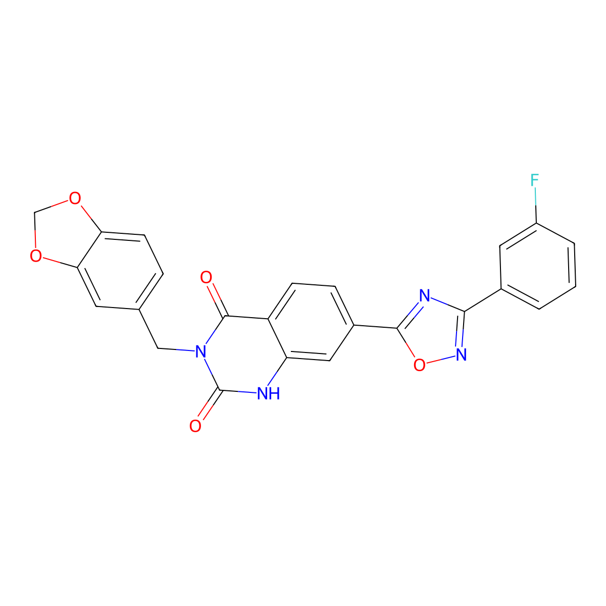 3-(1,3-benzodioxol-5-ylmethyl)-7-[3-(3-fluorophenyl)-1,2,4-oxadiazol-5-yl]quinazoline-2,4(1H,3H)-dione molecular structure, CAS 1226453-82-2