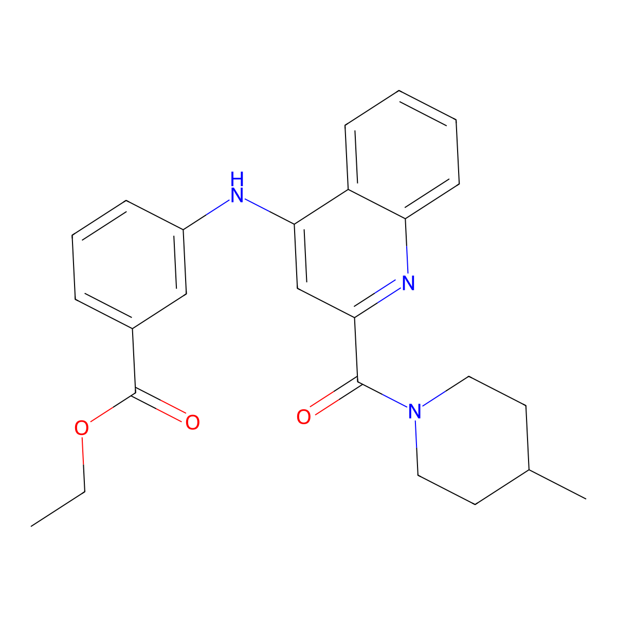 Ethyl 3-{[2-(4-methylpiperidine-1-carbonyl)quinolin-4-yl]amino}benzoate molecular structure, CAS 1226453-83-3