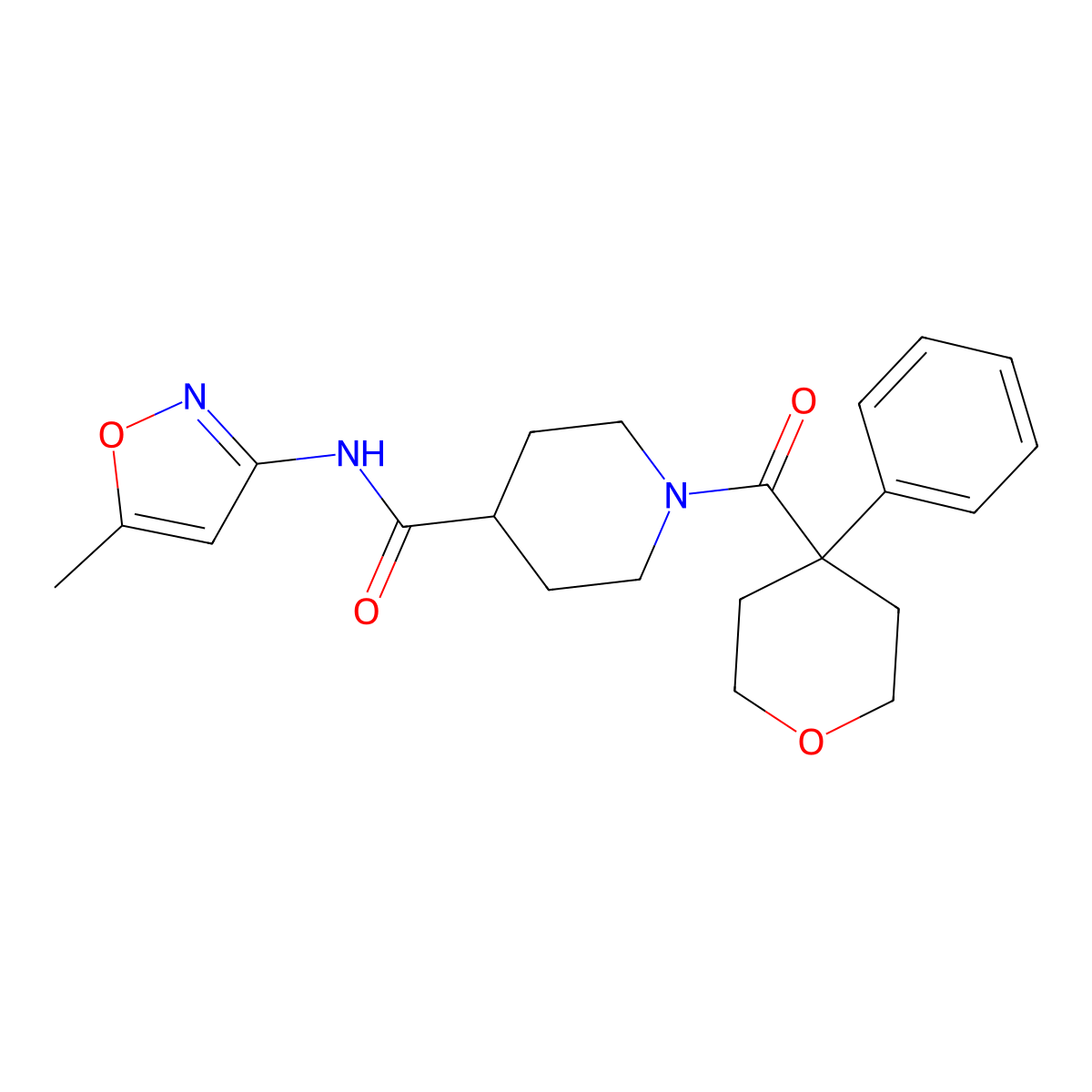 N-(5-methylisoxazol-3-yl)-1-(4-phenyltetrahydro-2H-pyran-4-carbonyl)piperidine-4-carboxamide molecular structure, CAS 1226453-87-7