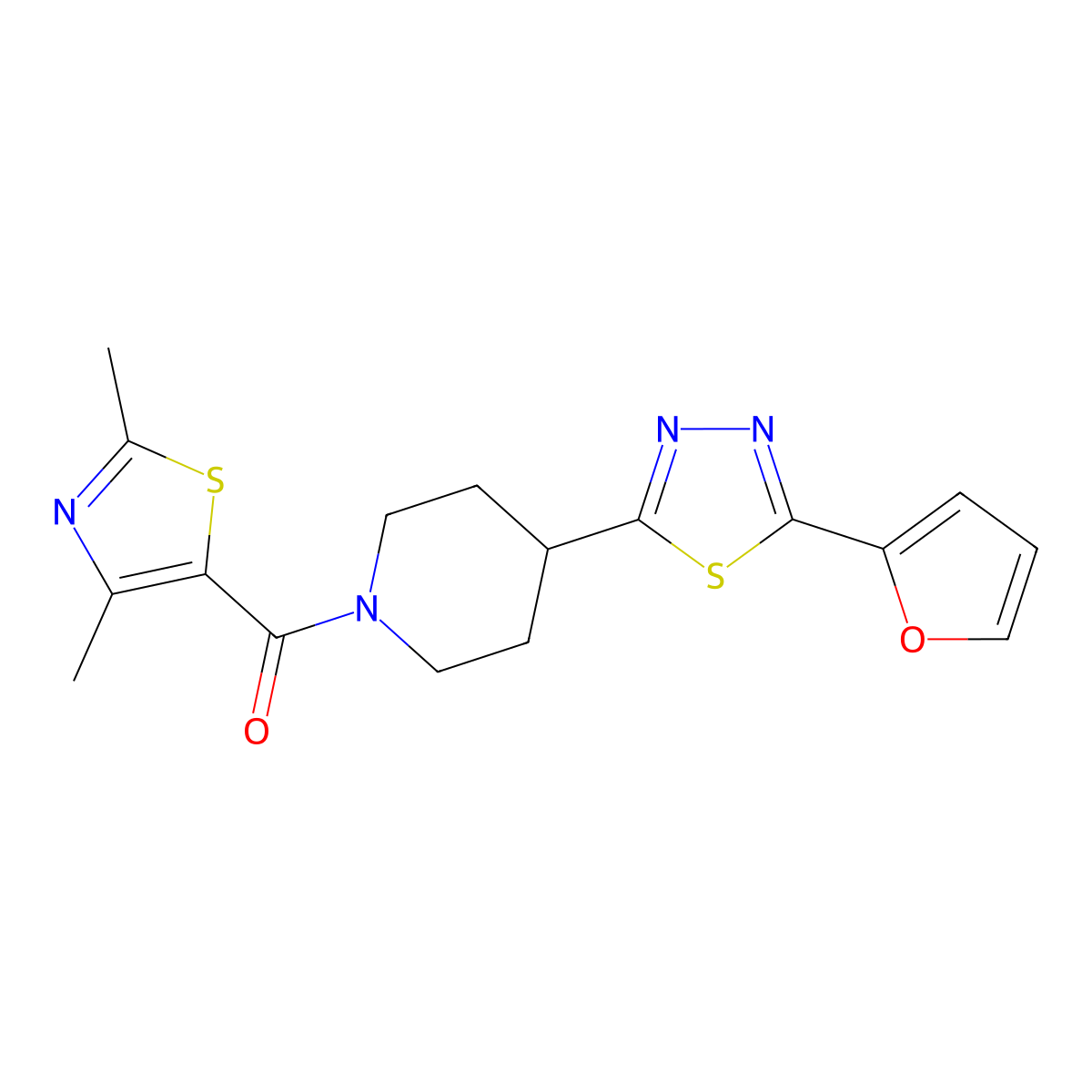 (2,4-Dimethylthiazol-5-yl)(4-(5-(furan-2-yl)-1,3,4-thiadiazol-2-yl)piperidin-1-yl)methanone molecular structure, CAS 1226453-92-4