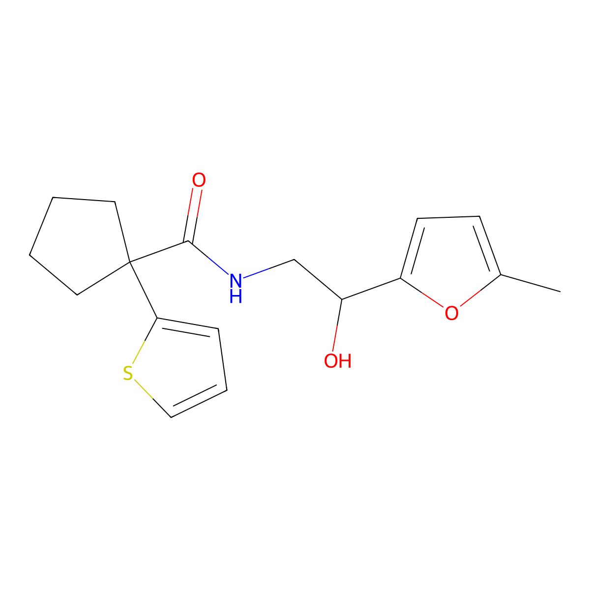 N-(2-hydroxy-2-(5-methylfuran-2-yl)ethyl)-1-(thiophen-2-yl)cyclopentanecarboxamide molecular structure, CAS 1226453-94-6