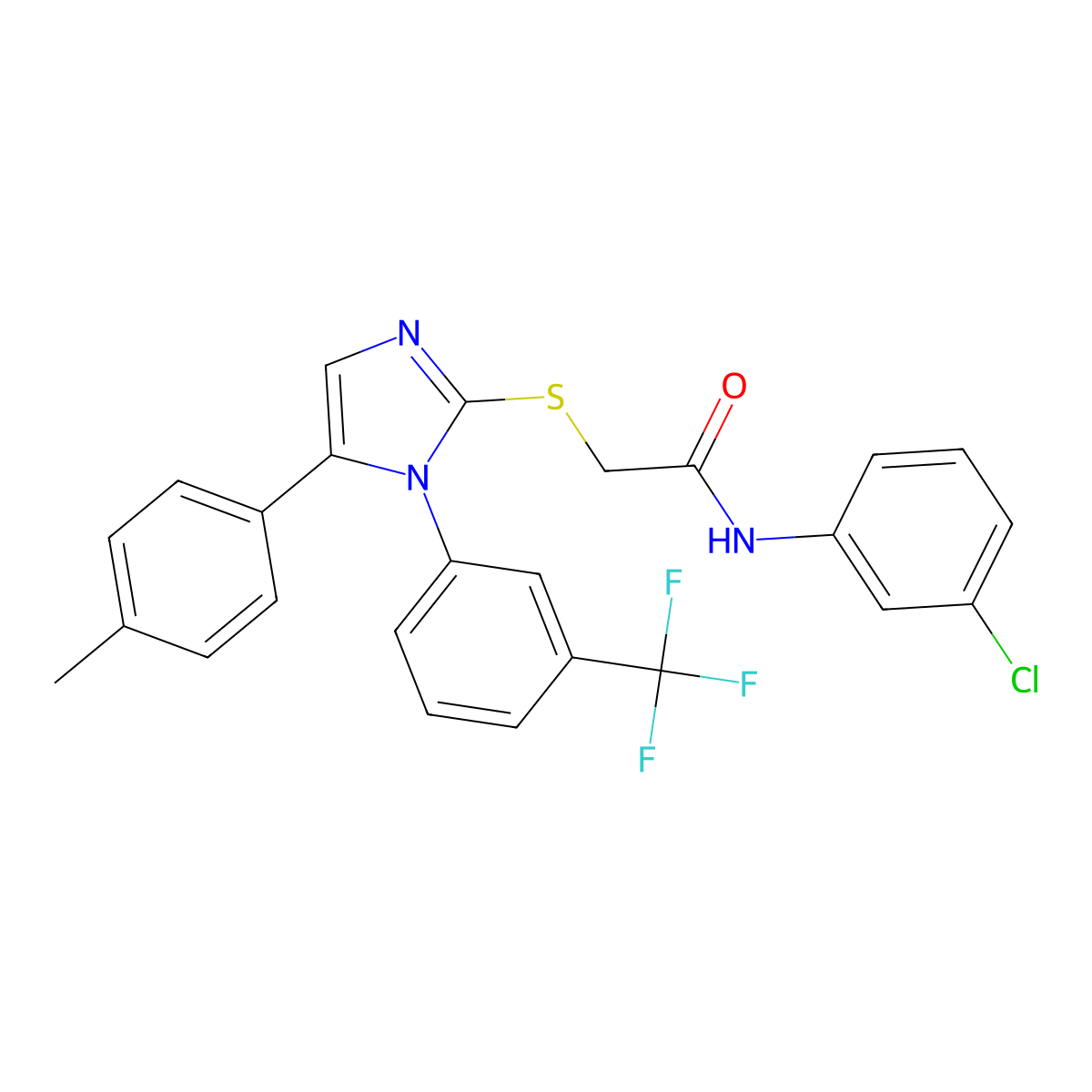 N-(3-chlorophenyl)-2-((5-(p-tolyl)-1-(3-(trifluoromethyl)phenyl)-1H-imidazol-2-yl)thio)acetamide molecular structure, CAS 1226453-99-1