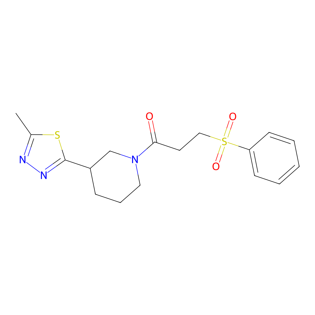 1-(3-(5-Methyl-1,3,4-thiadiazol-2-yl)piperidin-1-yl)-3-(phenylsulfonyl)propan-1-one molecular structure, CAS 1226454-00-7