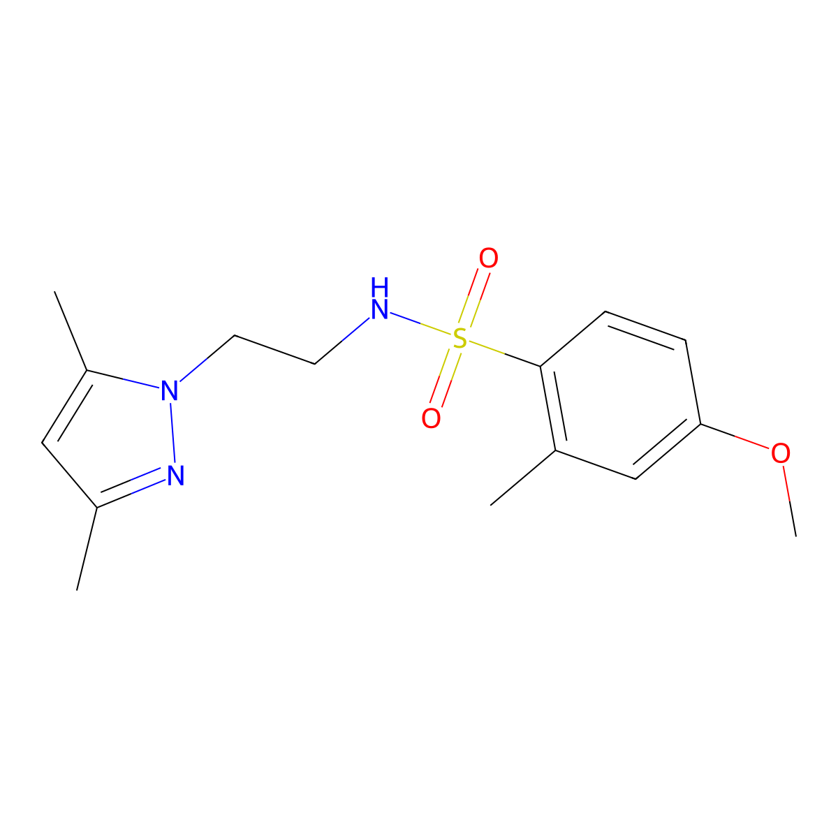 N-(2-(3,5-dimethyl-1H-pyrazol-1-yl)ethyl)-4-methoxy-2-methylbenzenesulfonamide molecular structure, CAS 1226454-04-1