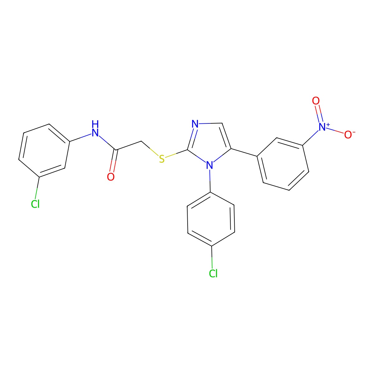 N-(3-chlorophenyl)-2-((1-(4-chlorophenyl)-5-(3-nitrophenyl)-1H-imidazol-2-yl)thio)acetamide molecular structure, CAS 1226454-14-3