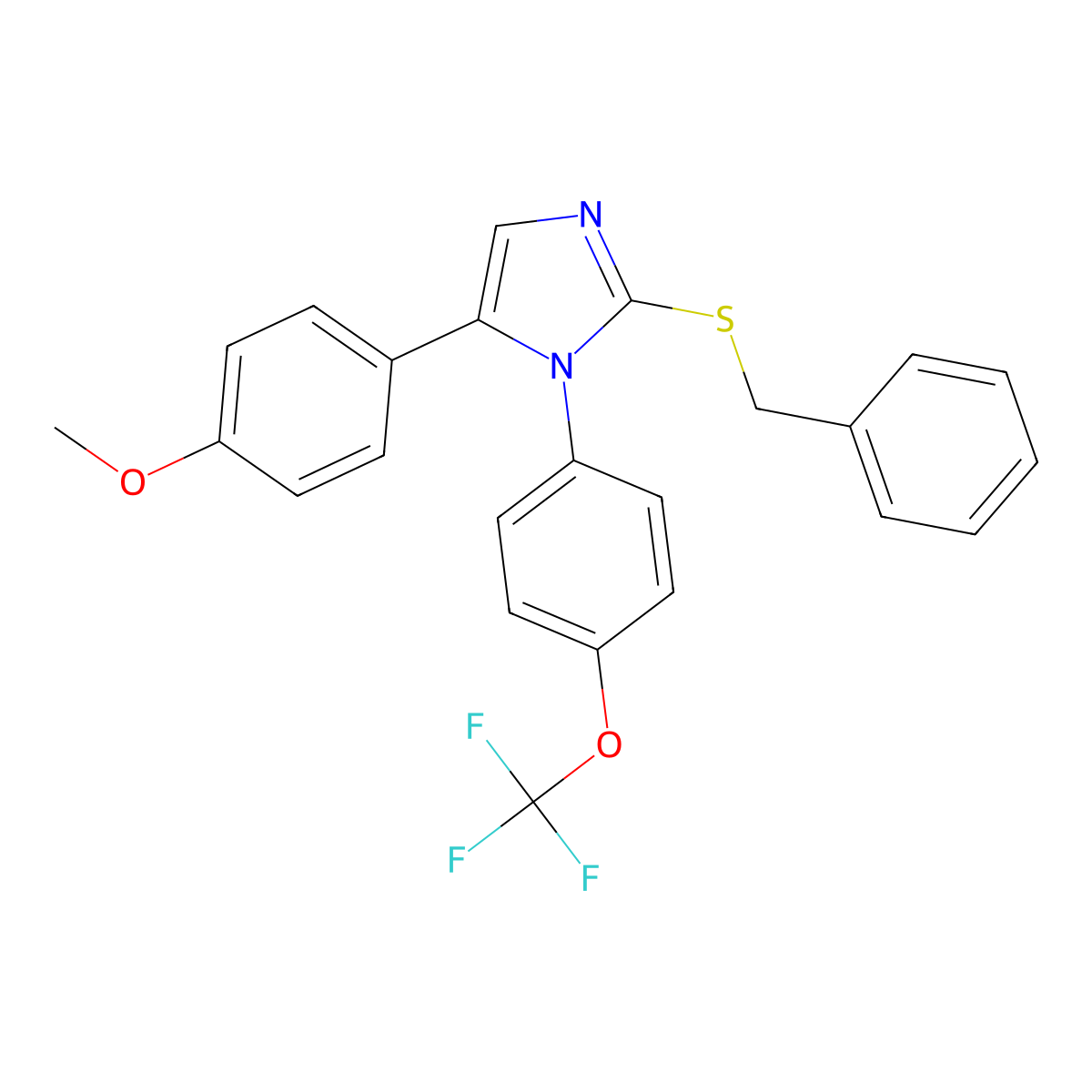 2-(benzylthio)-5-(4-methoxyphenyl)-1-(4-(trifluoromethoxy)phenyl)-1H-imidazole molecular structure, CAS 1226454-17-6