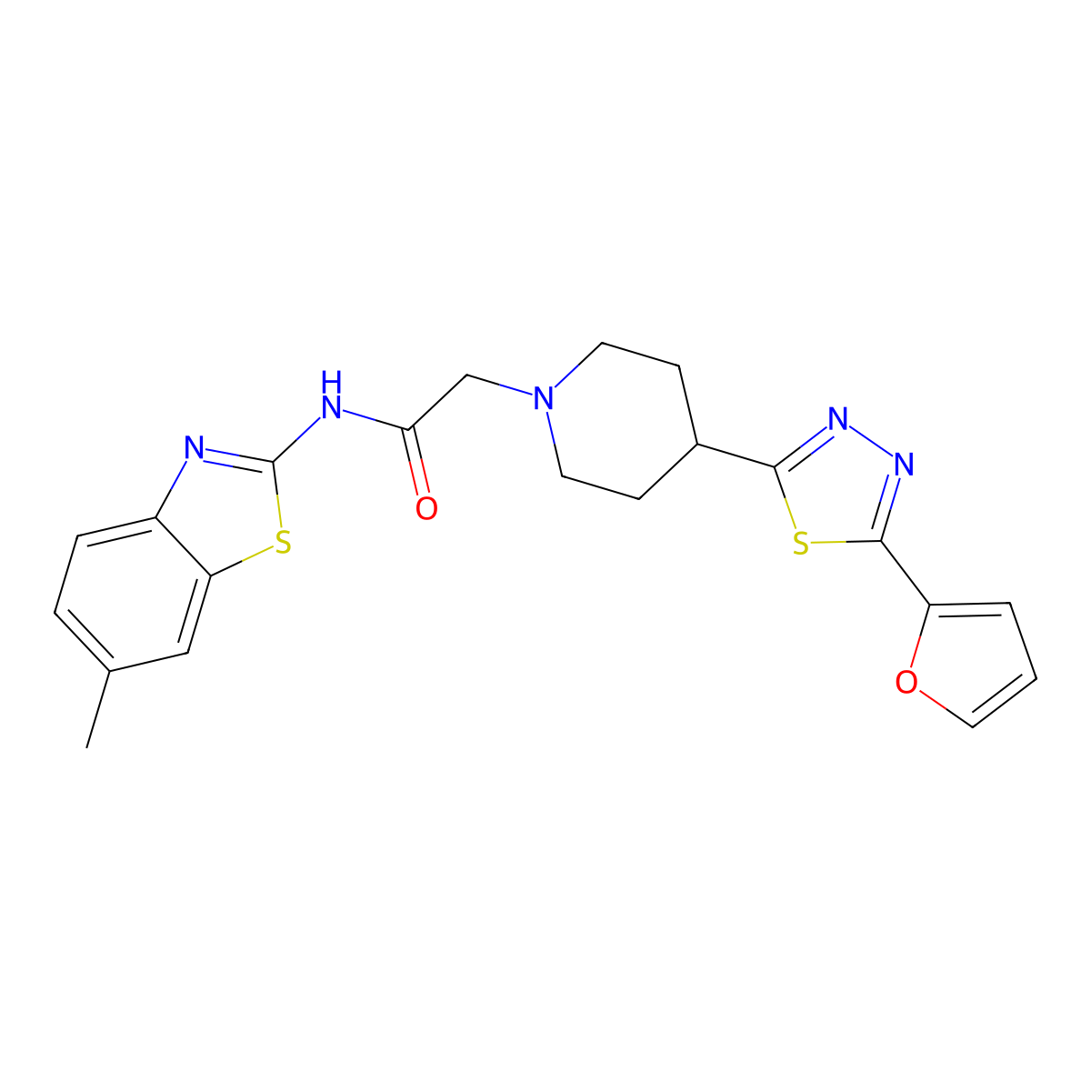 2-(4-(5-(furan-2-yl)-1,3,4-thiadiazol-2-yl)piperidin-1-yl)-N-(6-methylbenzo[d]thiazol-2-yl)acetamide molecular structure, CAS 1226454-18-7