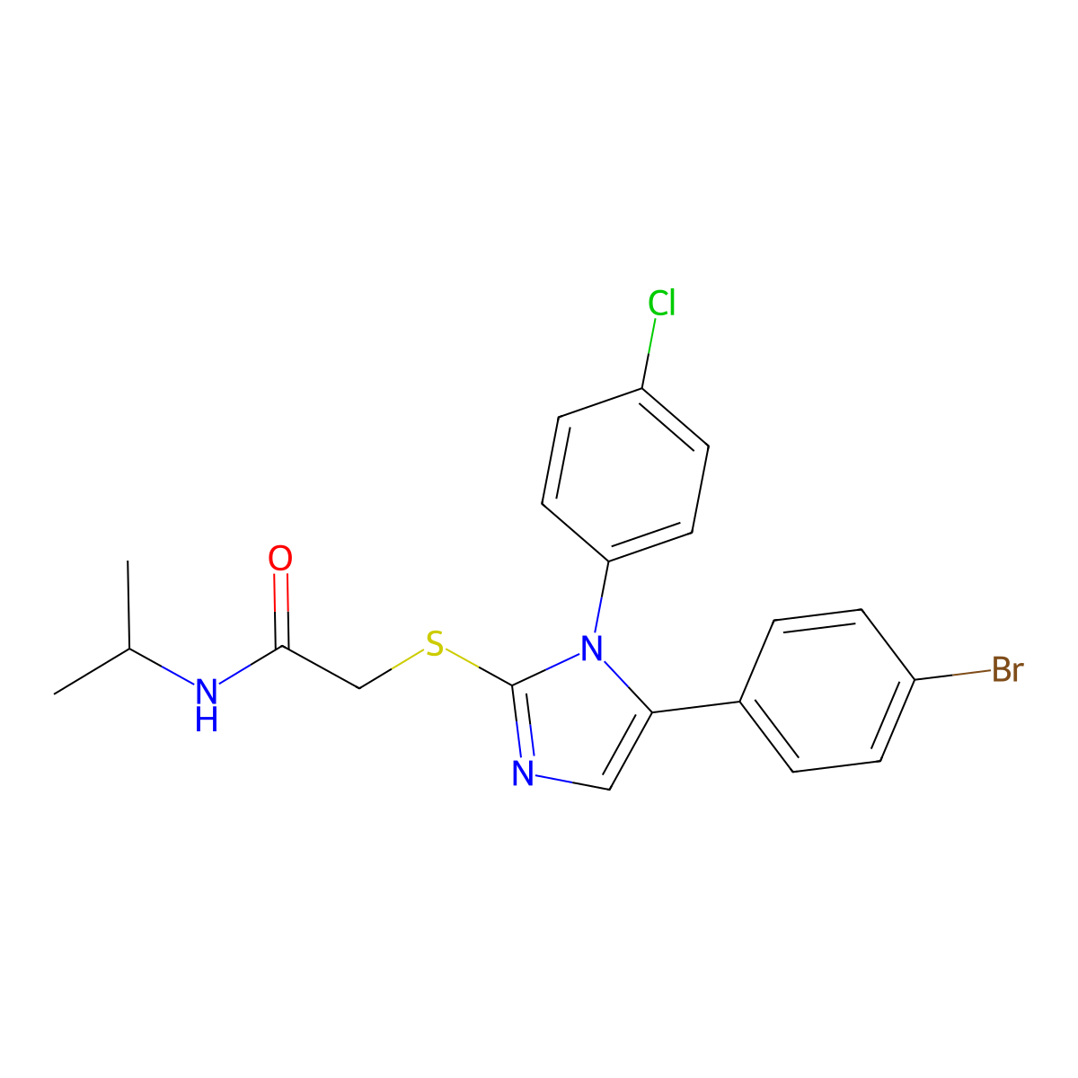2-((5-(4-bromophenyl)-1-(4-chlorophenyl)-1H-imidazol-2-yl)thio)-N-isopropylacetamide molecular structure, CAS 1226454-19-8