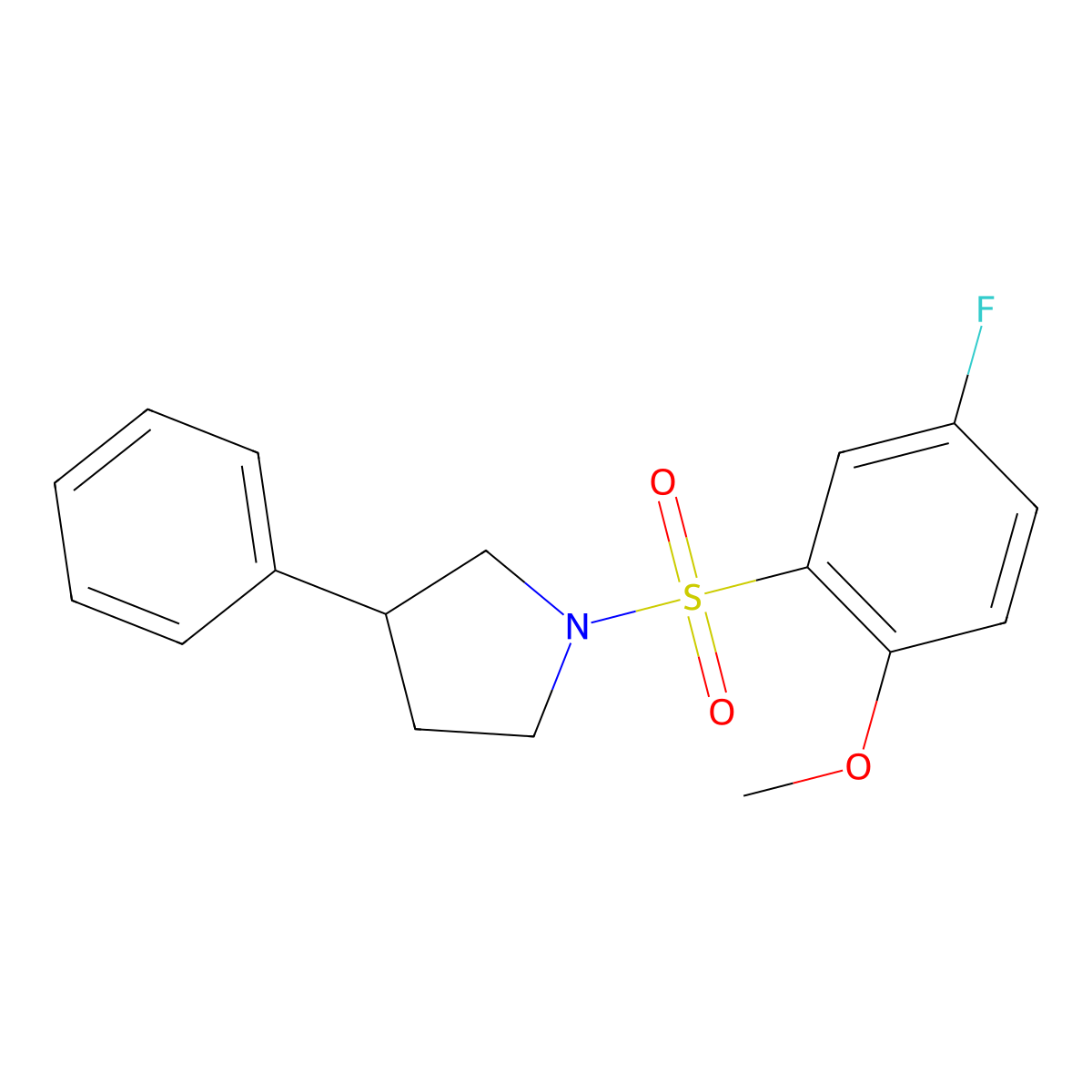 1-((5-Fluoro-2-methoxyphenyl)sulfonyl)-3-phenylpyrrolidine molecular structure, CAS 1226454-30-3